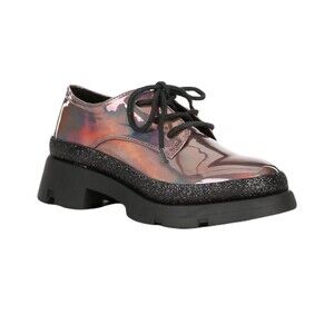 NEW Steve Madden Girls Size 4 Platform Iridescent Oxford Shoes Black Shimmer